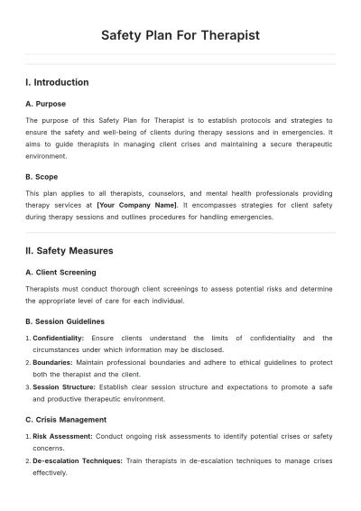 Free Safety Plan Template For Therapist to Edit Online