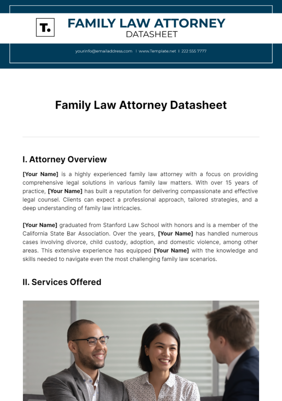 Family Law Attorneys Datasheet Template