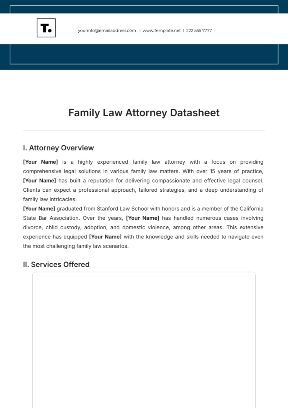 Family Law Attorneys Datasheet Template - Edit Online & Download