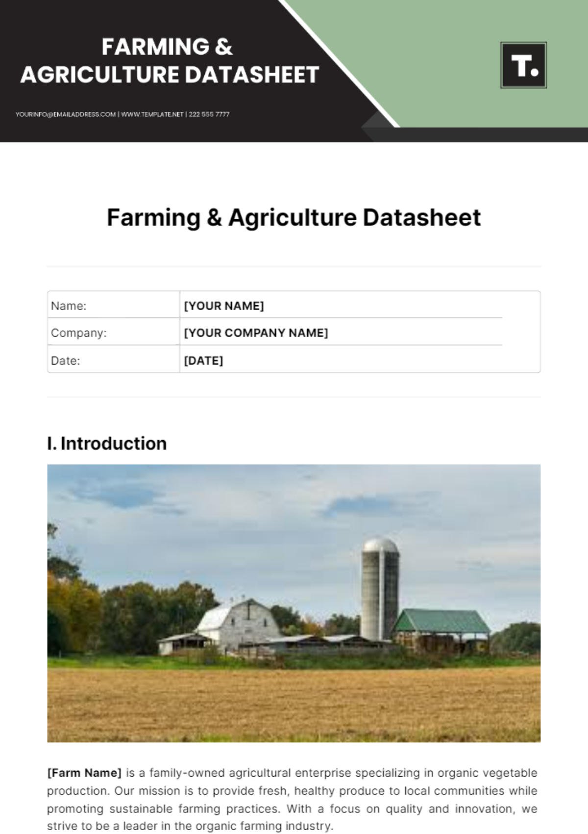 Farming & Agriculture Datasheet Template