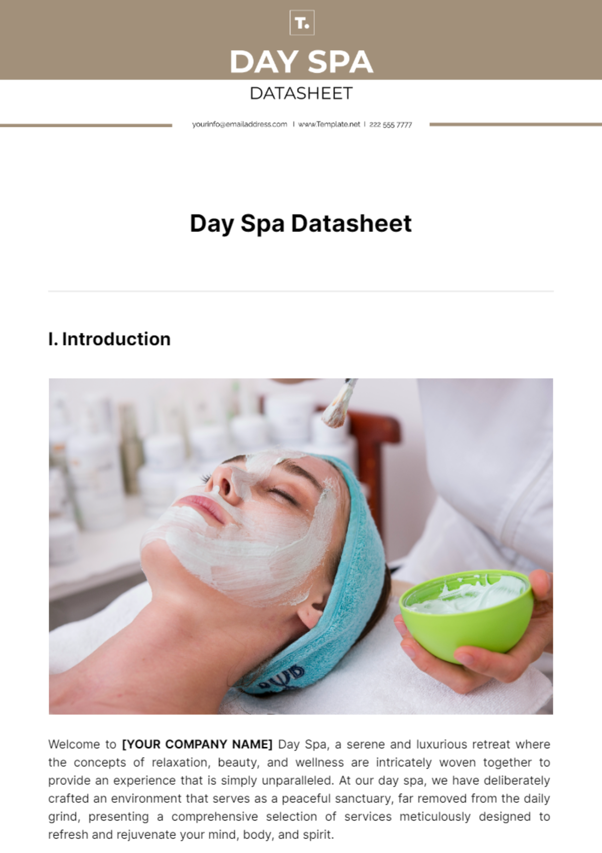 Day Spa Datasheet Template