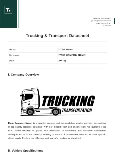 Free Trucking & Transport Datasheet Template to Edit Online