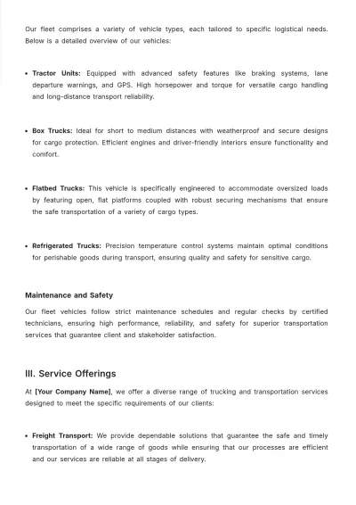 Free Trucking & Transport Datasheet Template to Edit Online
