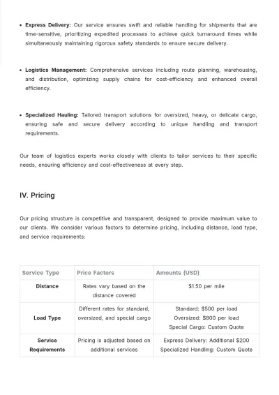 Free Trucking & Transport Datasheet Template to Edit Online