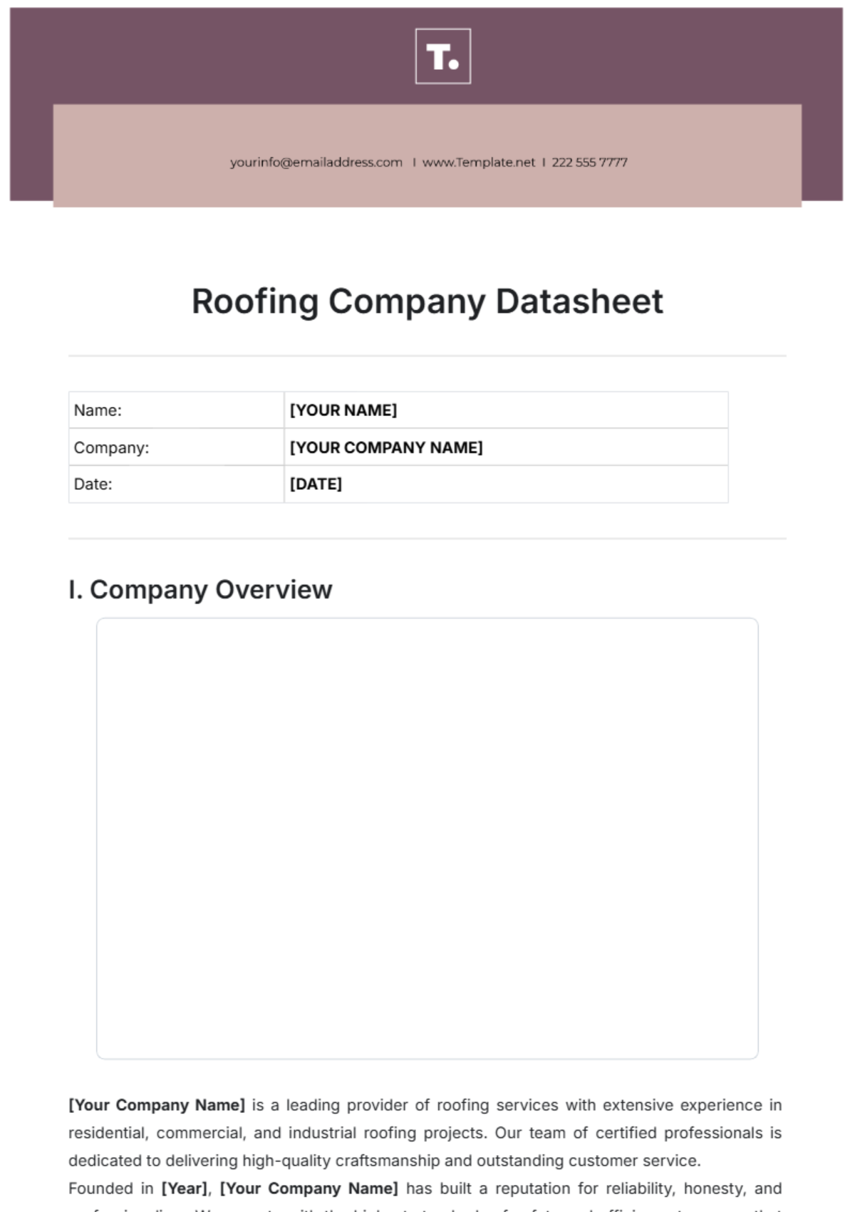 Roofing Company Datasheet Template - Edit Online & Download