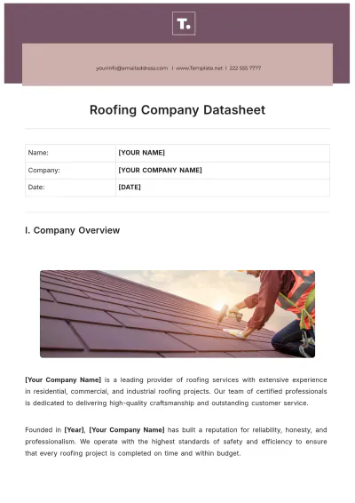 Free Roofing Company Datasheet Template to Edit Online