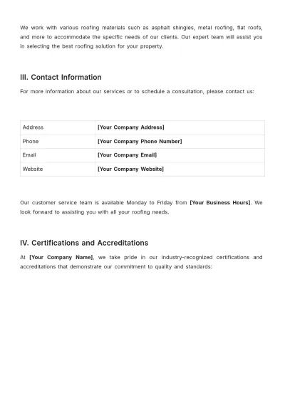 Free Roofing Company Datasheet Template to Edit Online