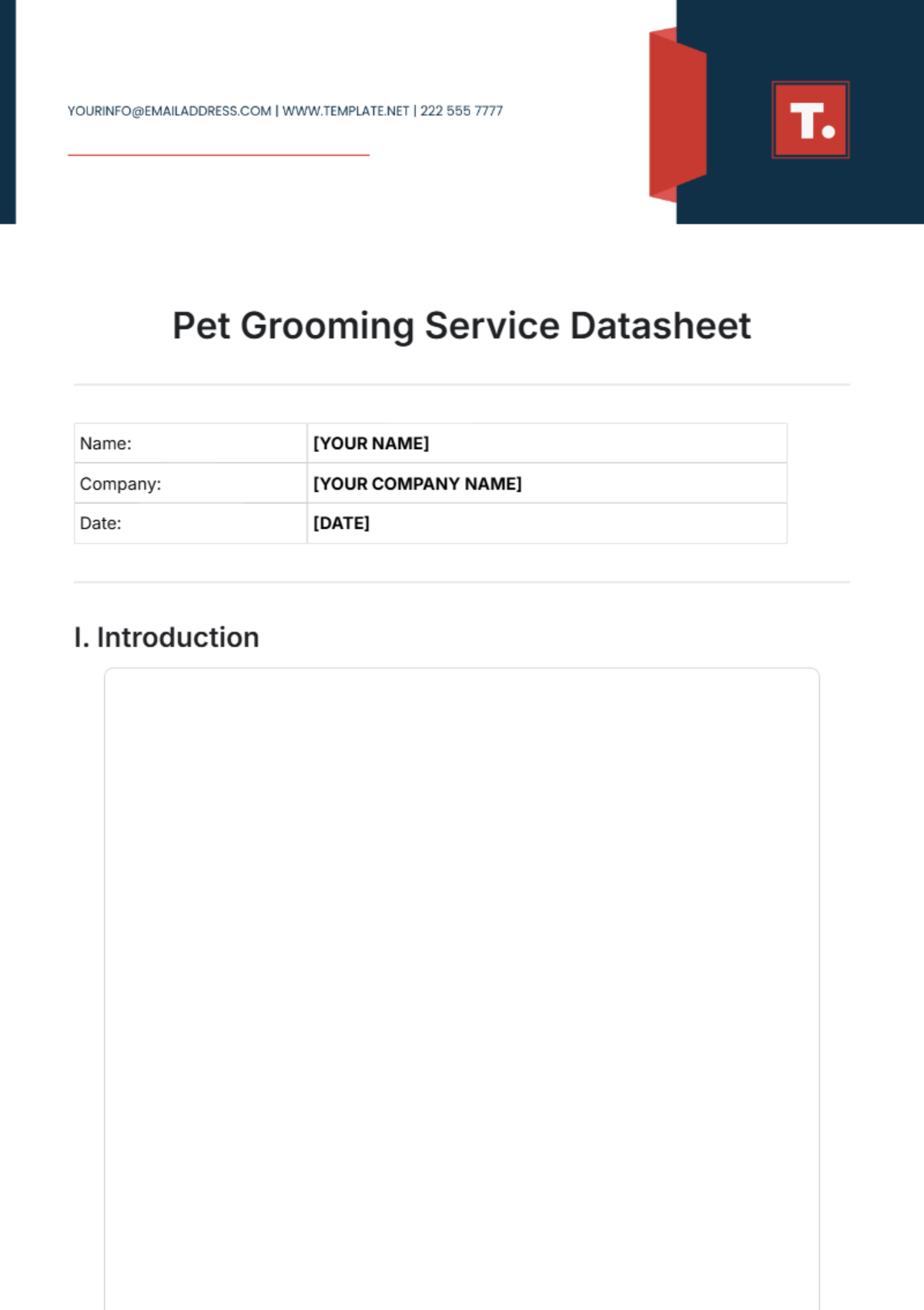 Pet Grooming Service Datasheet Template - Edit Online & Download