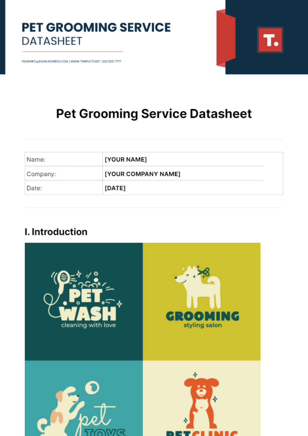 Pet Grooming Service Datasheet Template