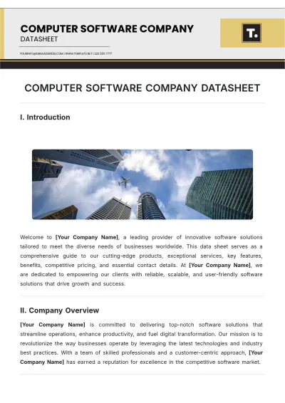 Free Computer Software Company Datasheet Template to Edit Online