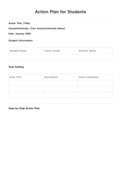 Free Action Plan Template For Students to Edit Online