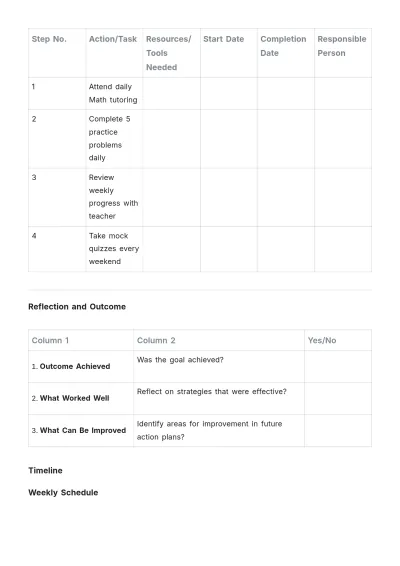 Free Action Plan Template For Students to Edit Online