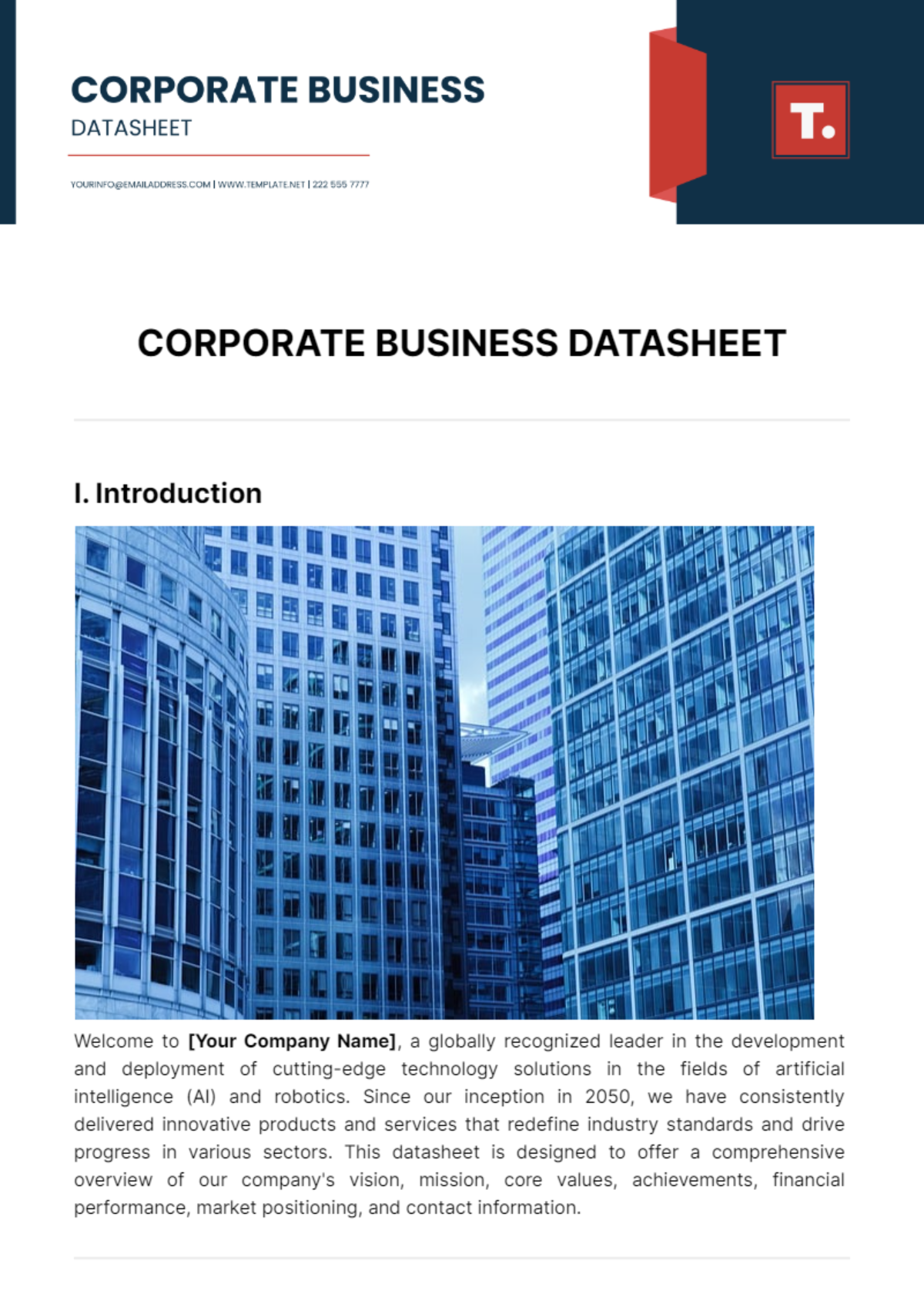 Corporate Business Datasheet Template