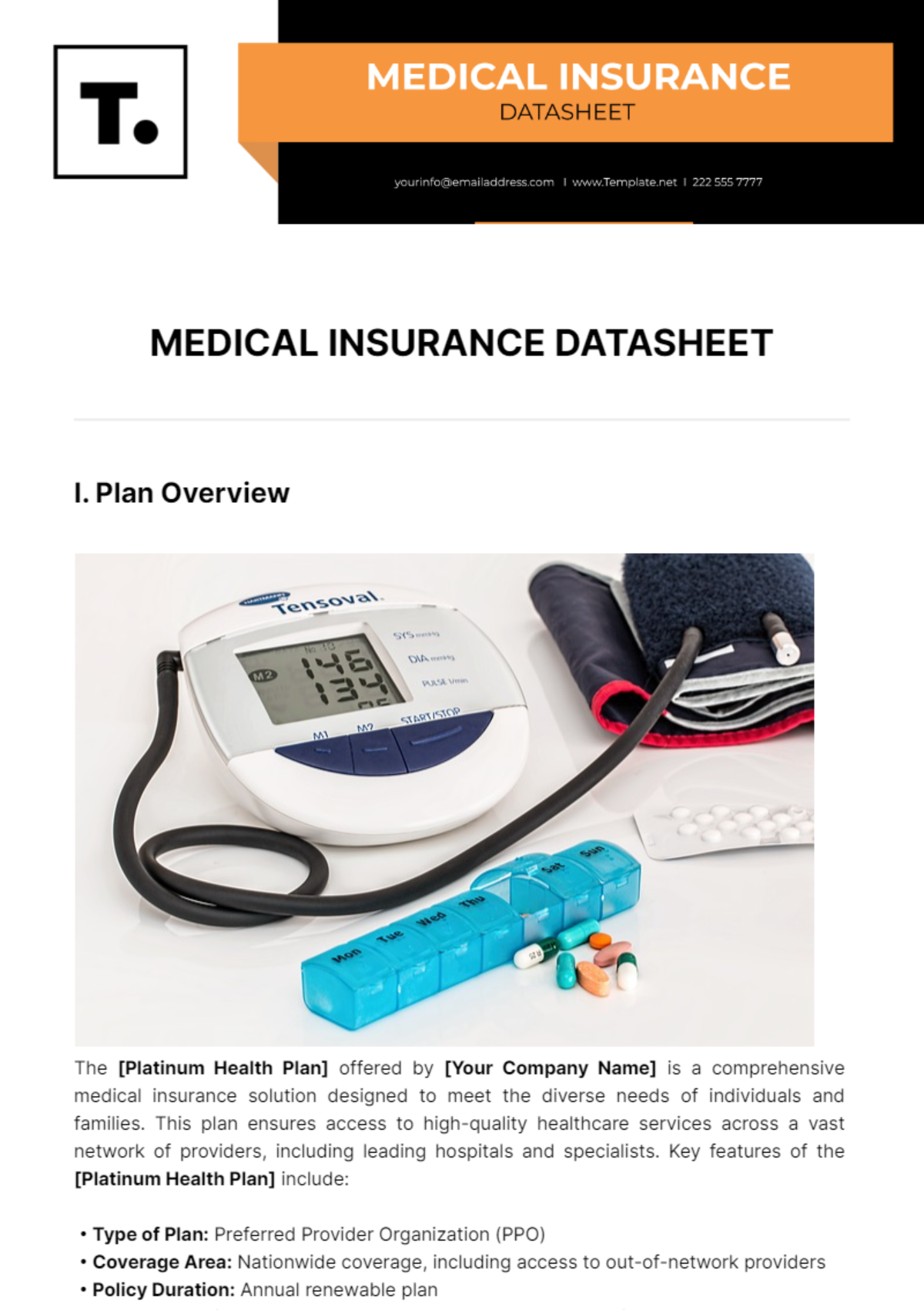 Medical Insurance Datasheet Template