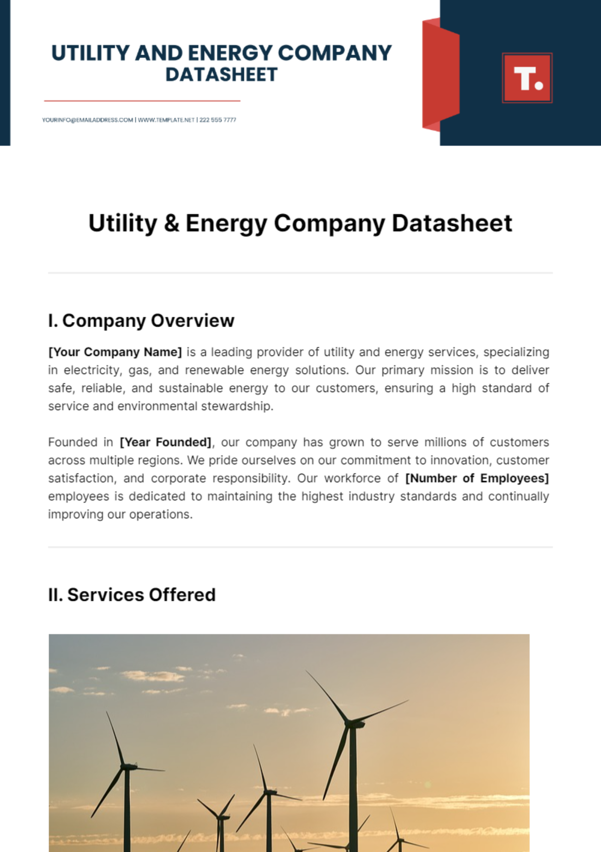 Free Utility & Energy Company Datasheet Template