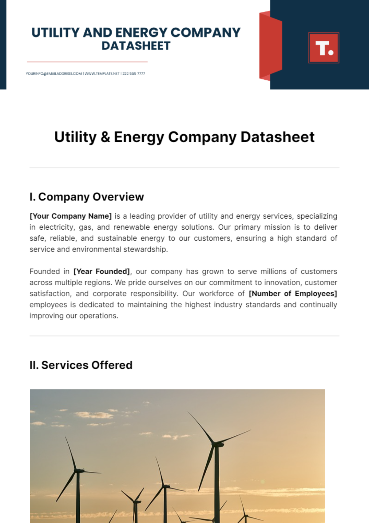 Utility & Energy Company Datasheet Template - Edit Online & Download