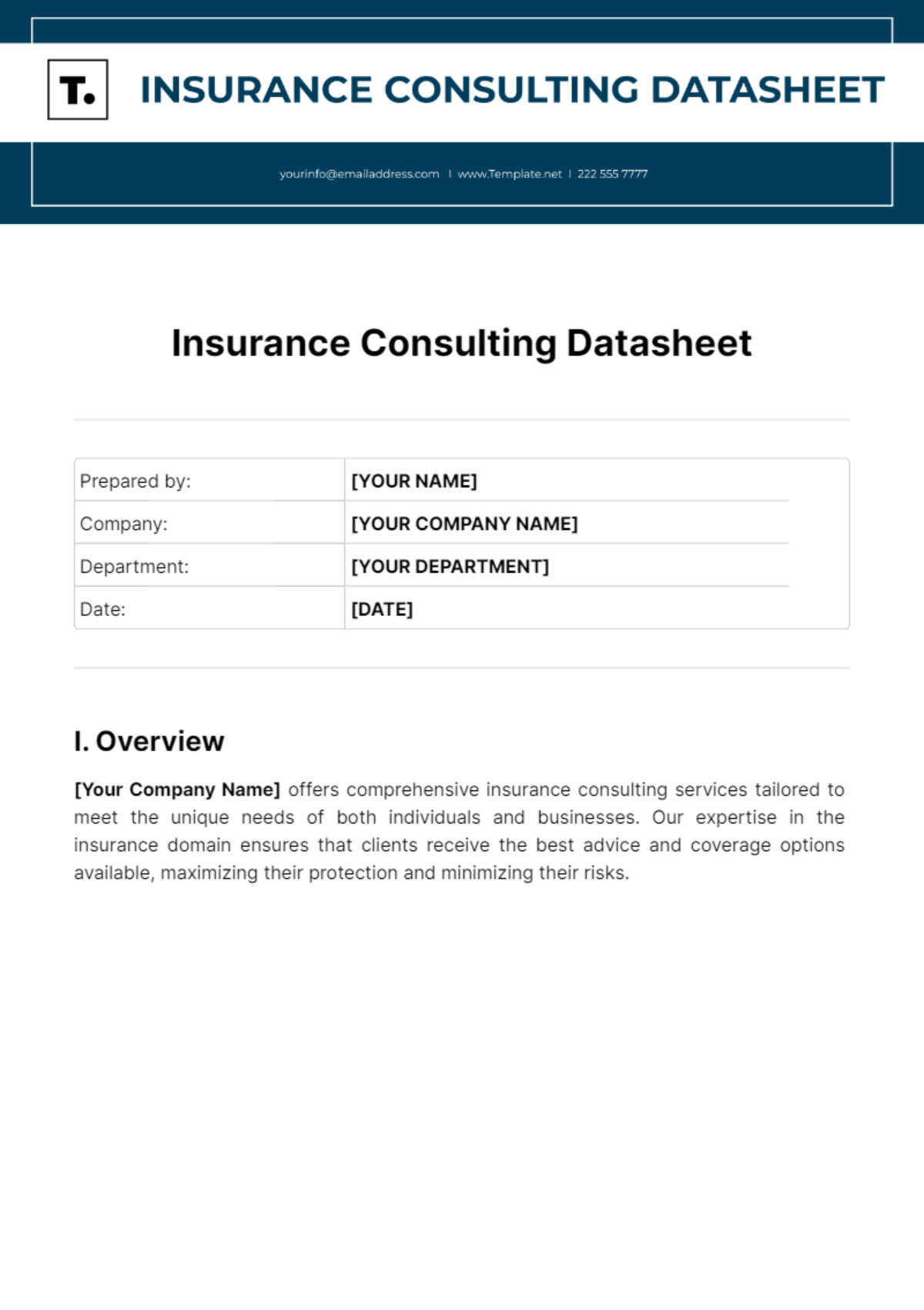 Insurance Consulting Datasheet Template - Edit Online & Download