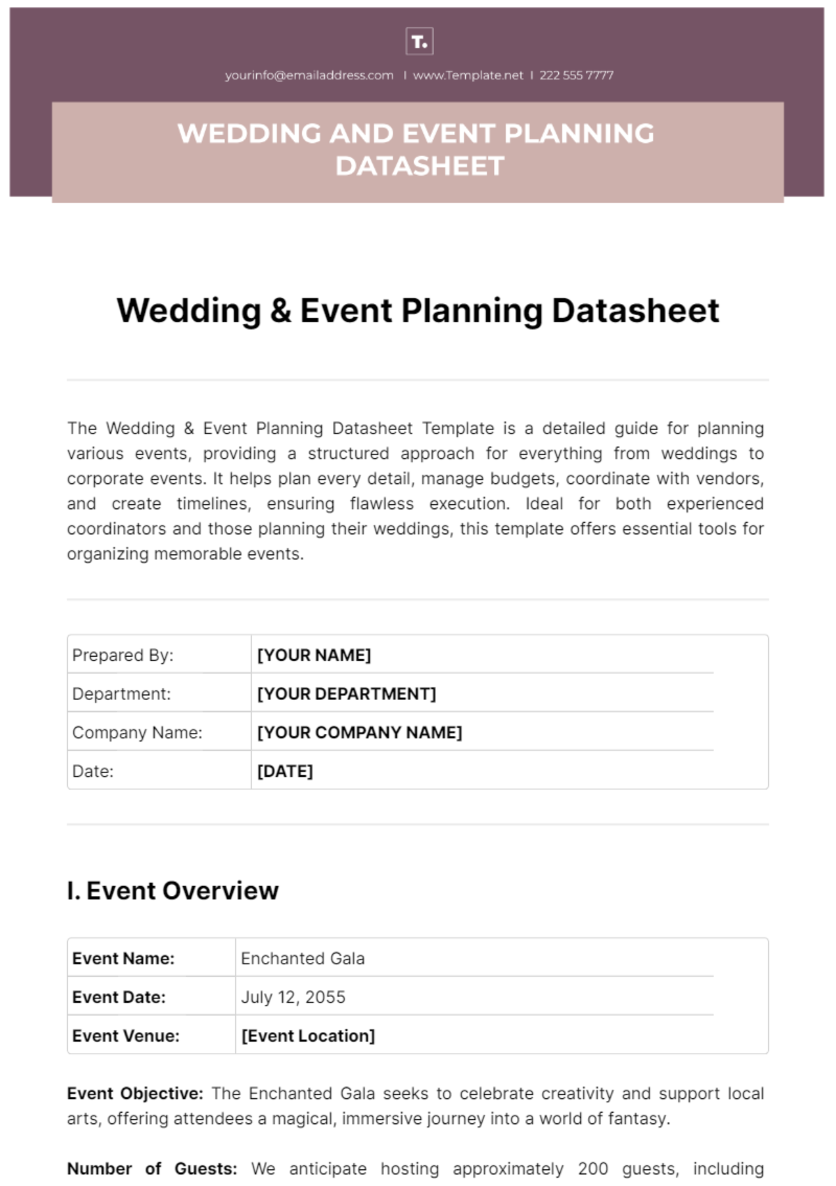 Wedding & Event Planning Datasheet Template - Edit Online & Download ...