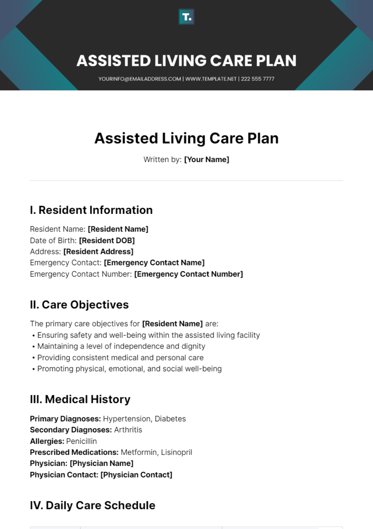 Assisted Living Care Plan Template