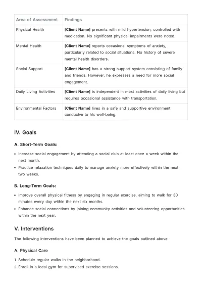 Free Client Care Plan Template to Edit Online