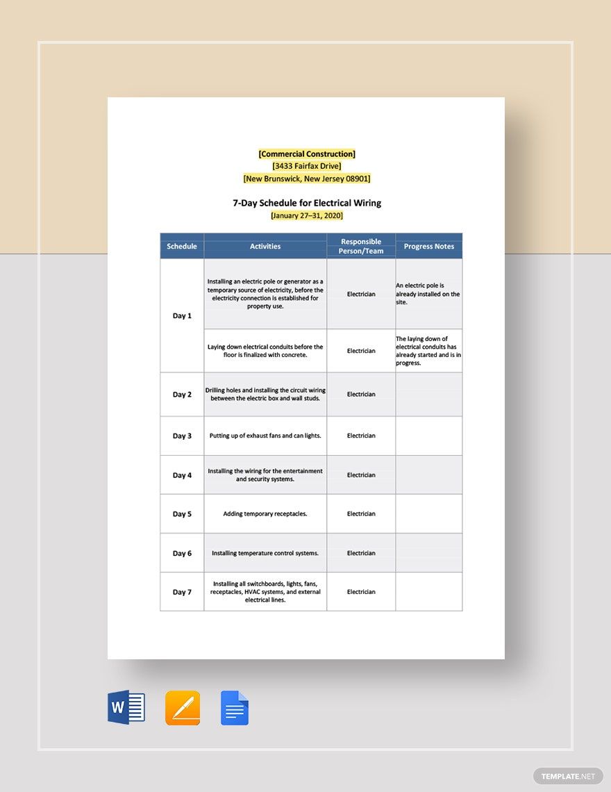7-Day Commercial Construction Schedule Template