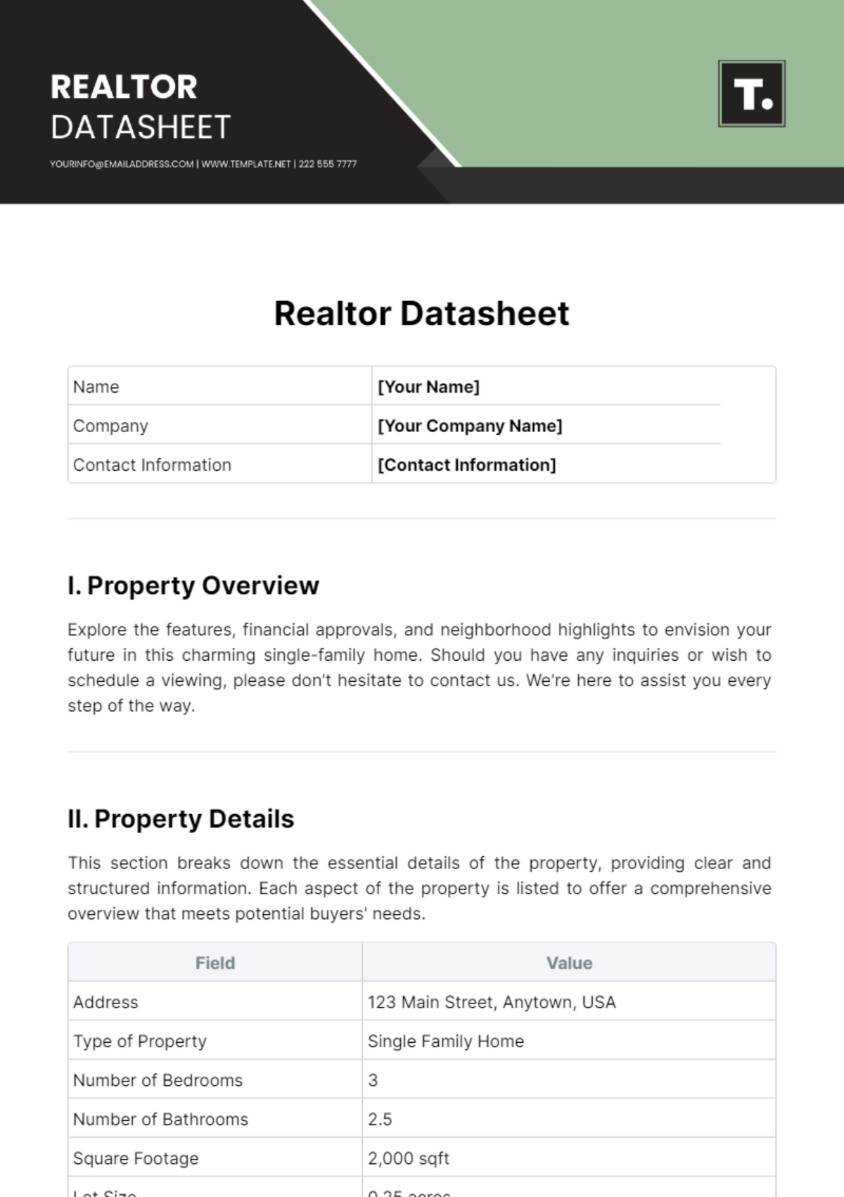 Realtor Datasheet Template - Edit Online & Download