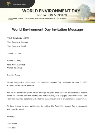 Free World Environment Day Invitation Message Template to Edit Online