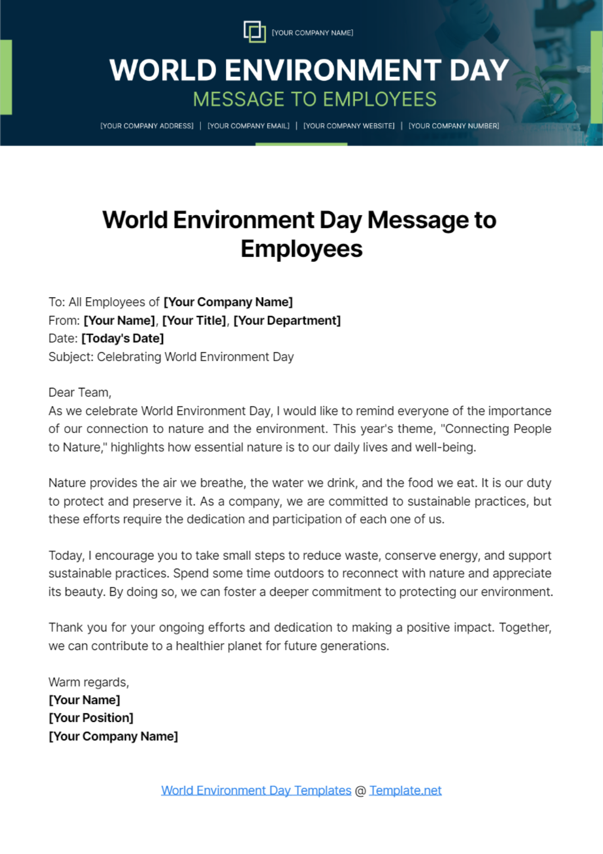 World Environment Day Message to Employees Template - Edit Online & Download