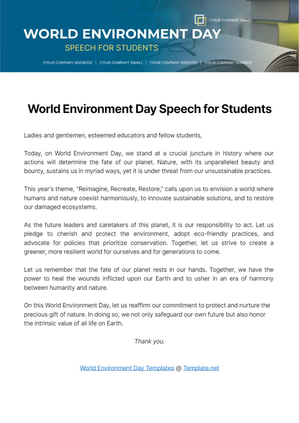 World Environment Day Speech for Students Template