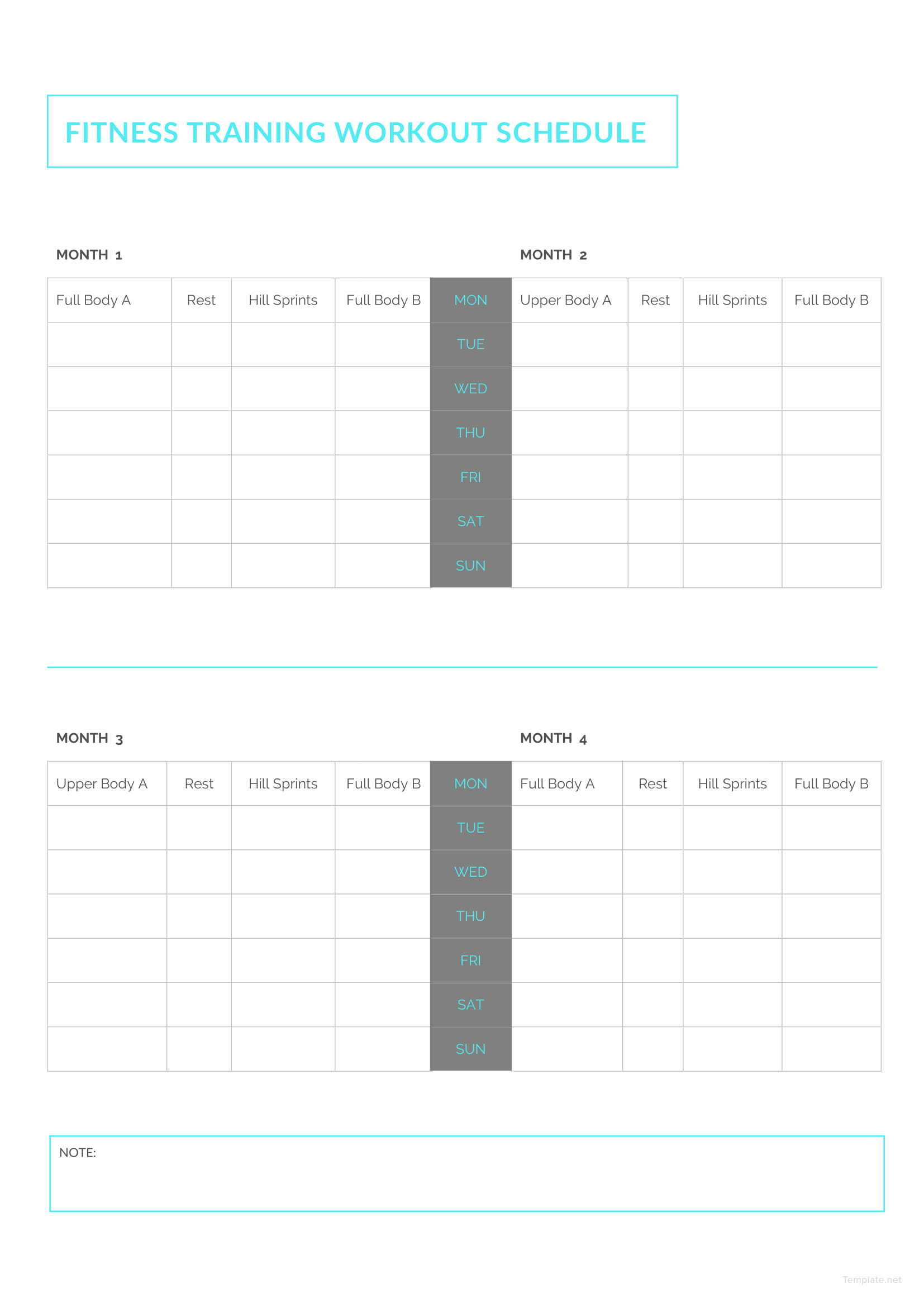 Fitness Training Workout Schedule Template In Microsoft Word PDF 
