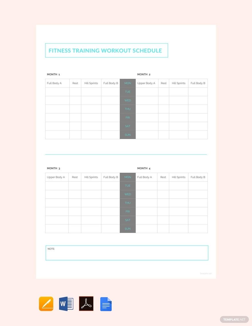 Fitness Training Workout Schedule Template Google Docs Word Apple 