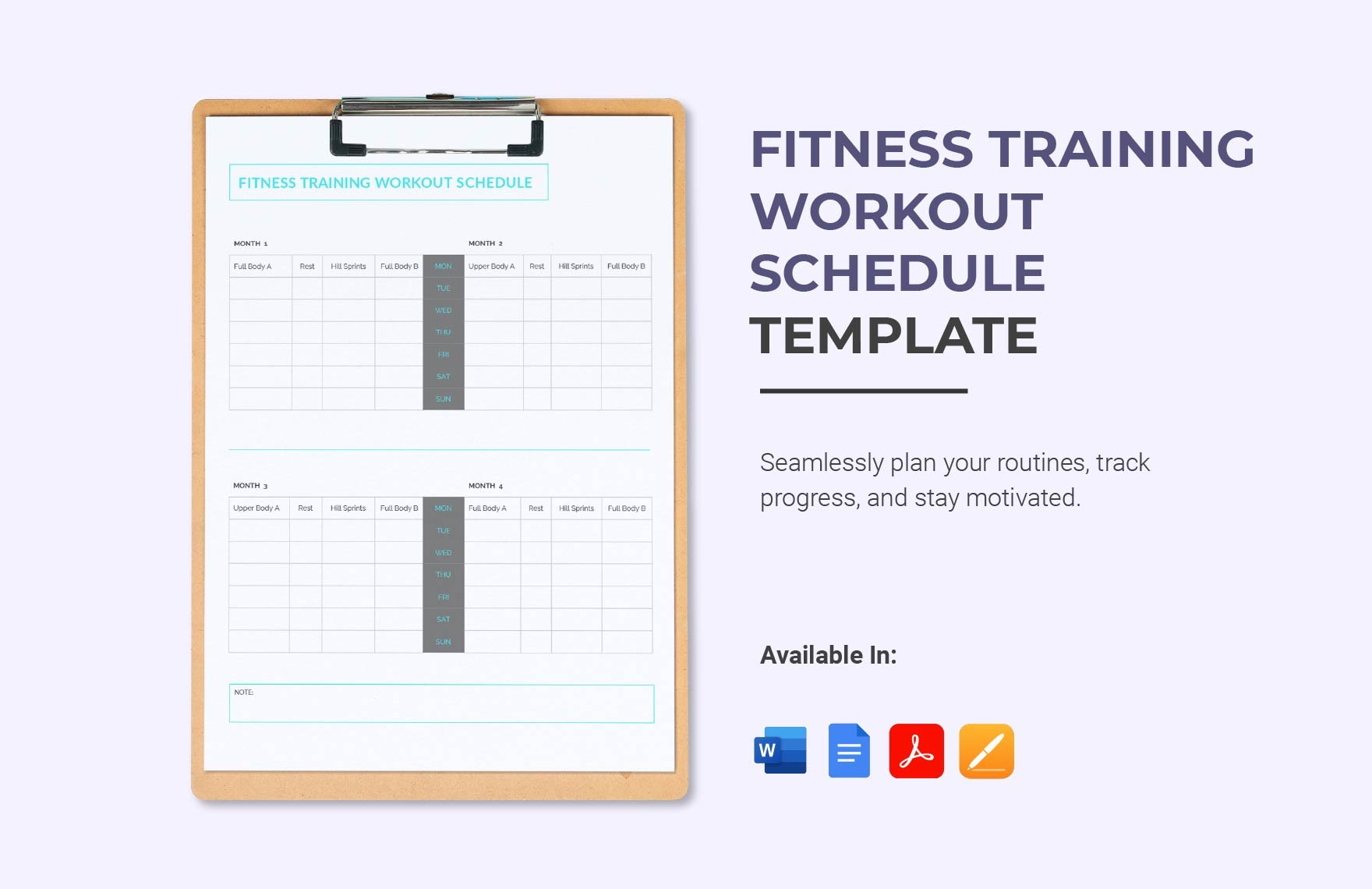 Fitness Training Workout Schedule Template