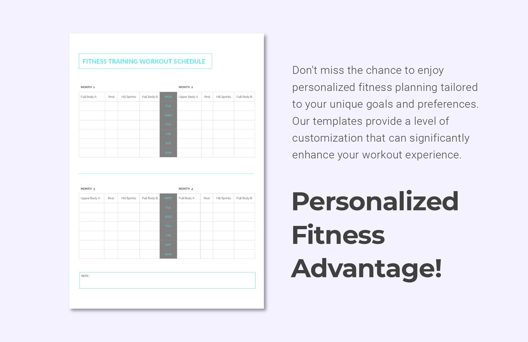 Fitness Training Workout Schedule Template