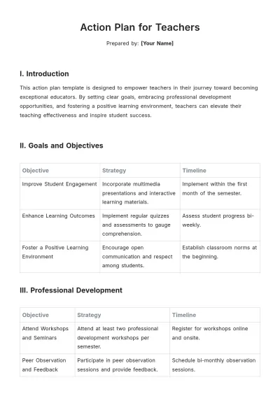 Free Action Plan Template For Teachers to Edit Online