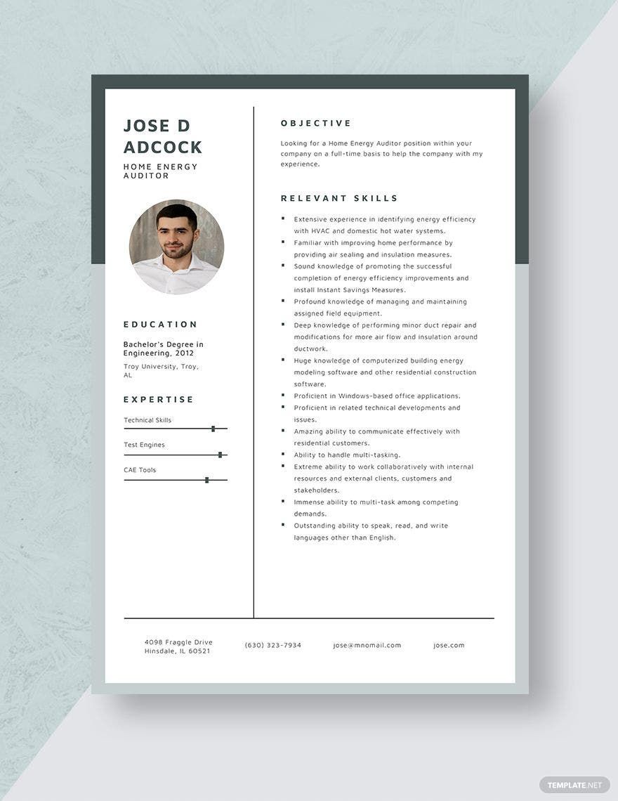 Free Home Energy Auditor Resume Template