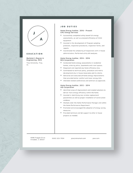 Home Energy Auditor Resume Template
