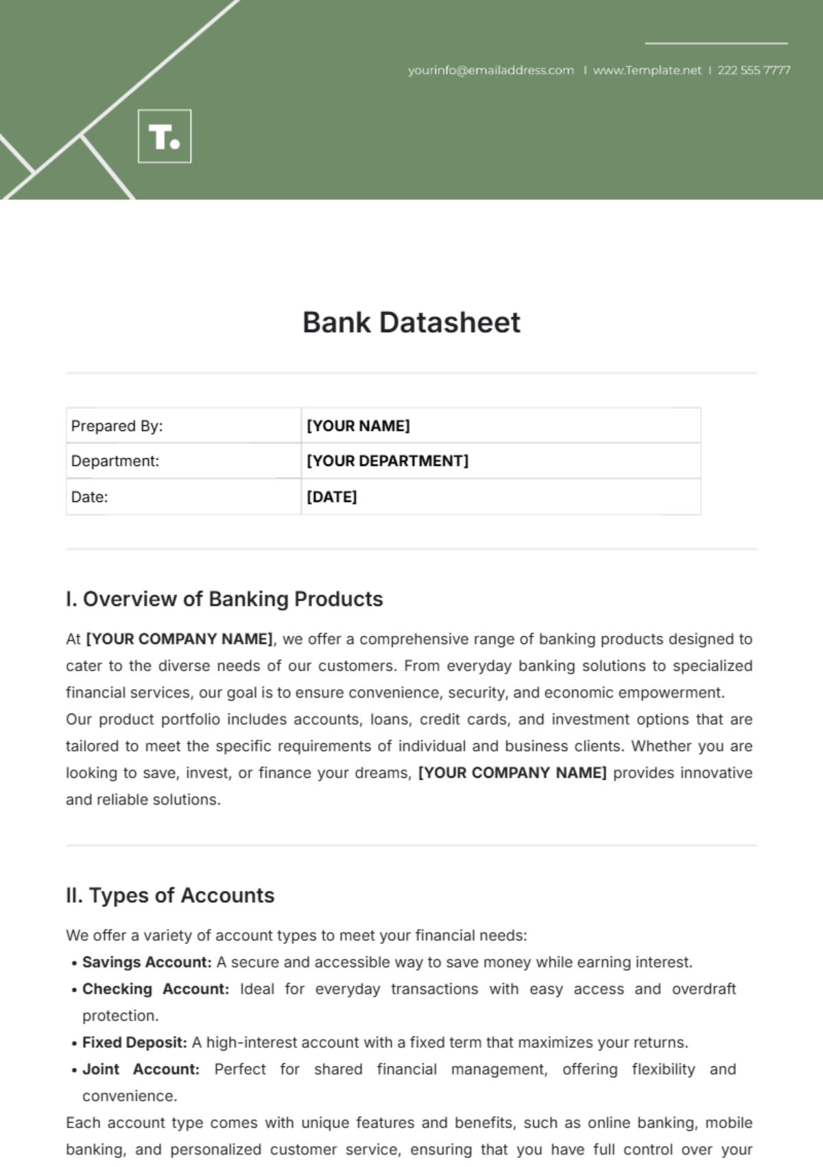 Bank Datasheet Template - Edit Online & Download