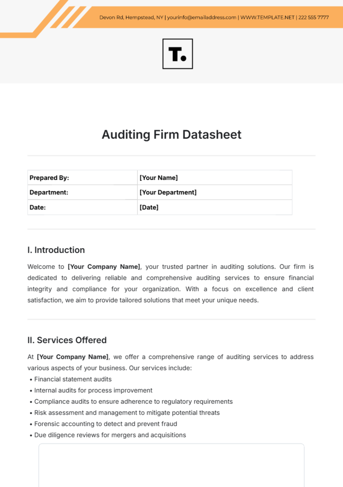 Auditing Firm Datasheet Template - Edit Online & Download