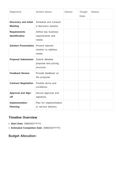 Free Sales Mutual Action Plan Template to Edit Online