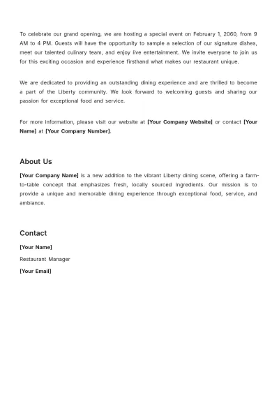 Free Restaurant Marketing Press Release Template to Edit Online