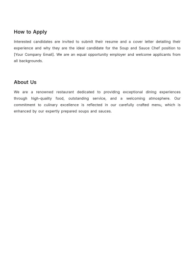 Free Restaurant Soup and Sauce Chef Job Description Template to Edit Online