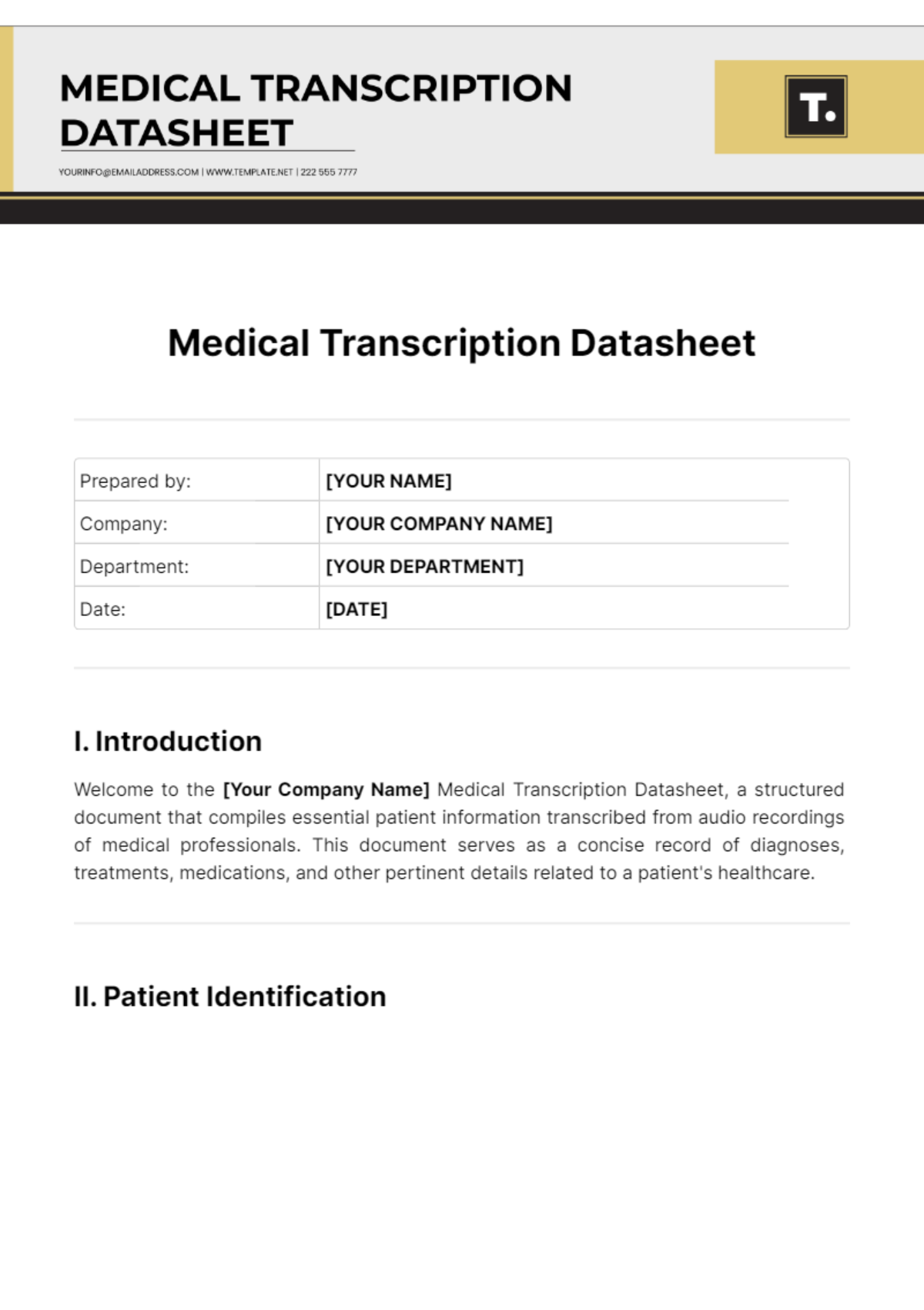 Medical Transcription Datasheet Template