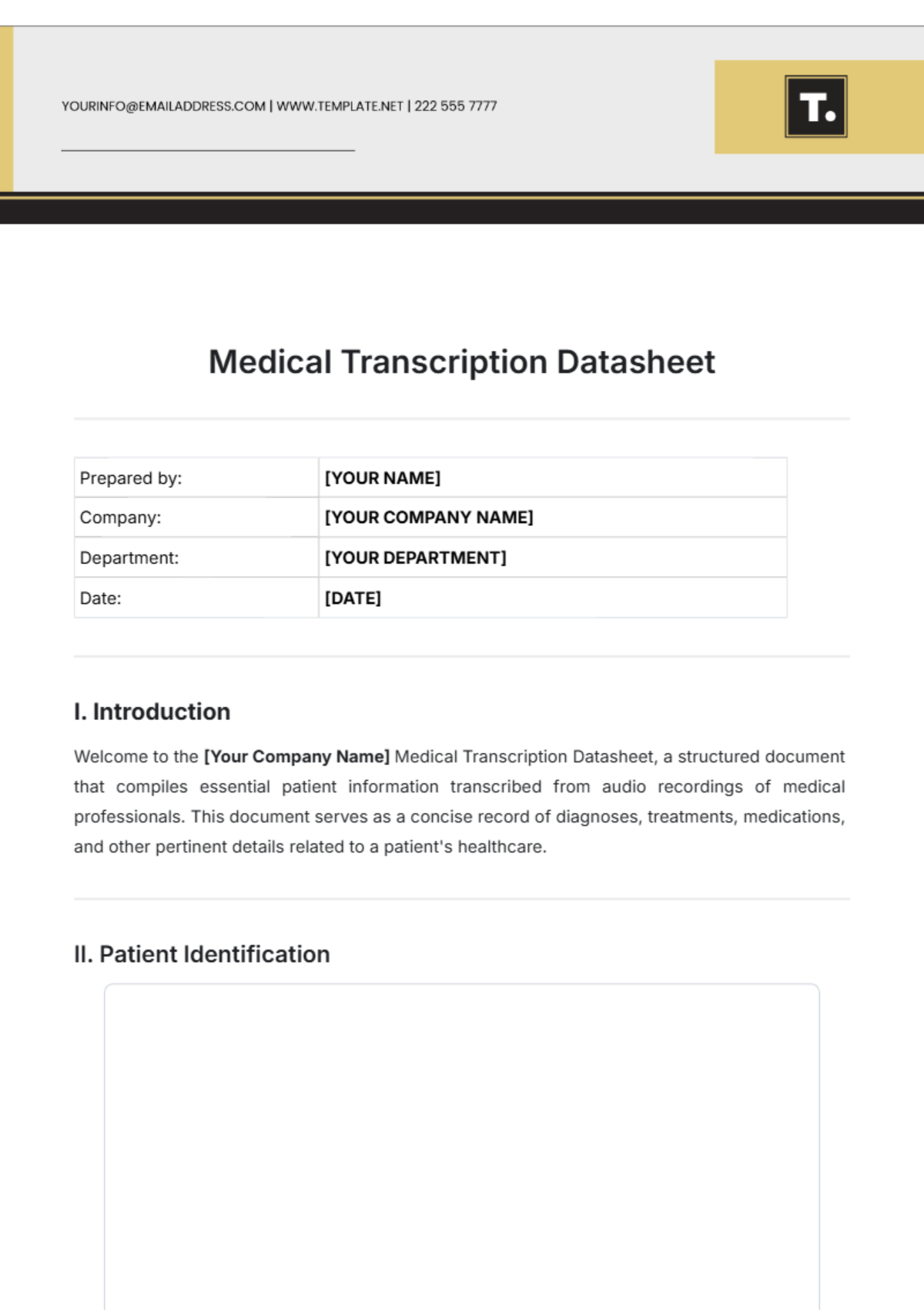 Medical Transcription Datasheet Template - Edit Online & Download