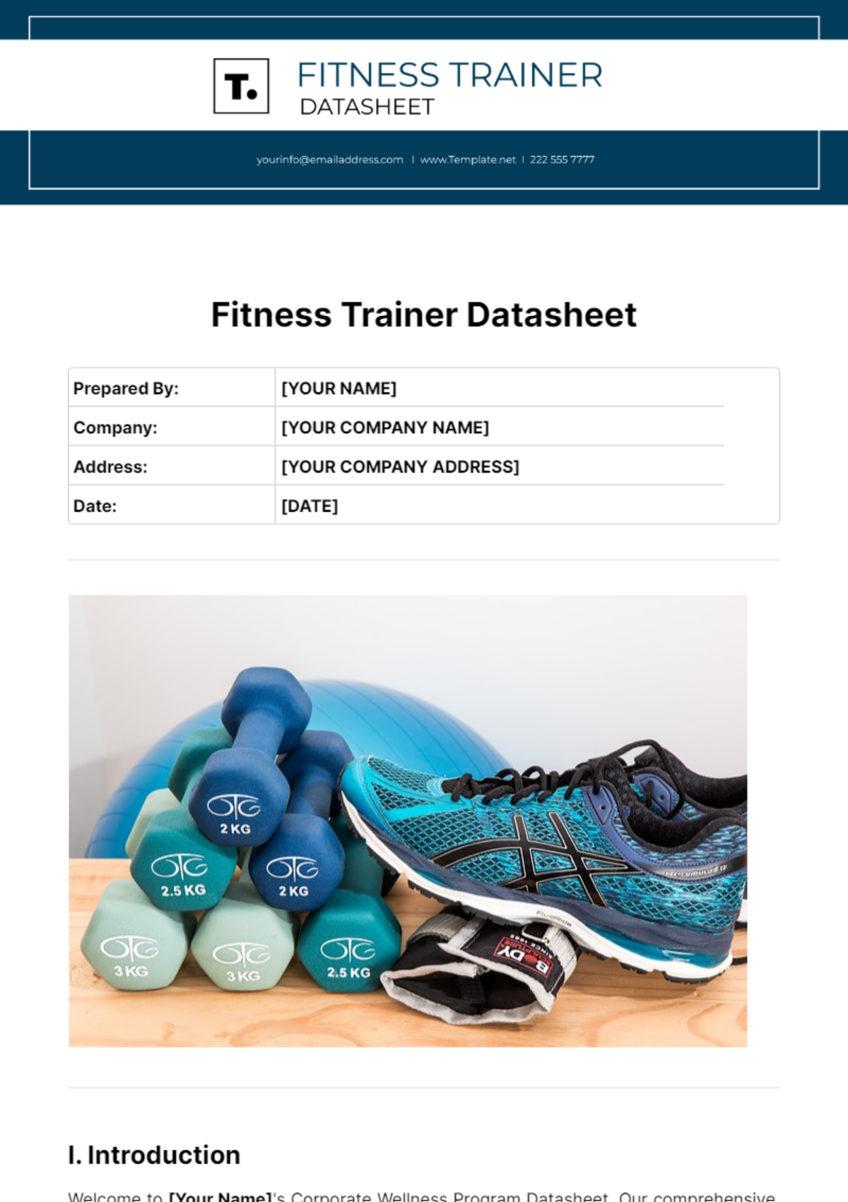 Fitness Trainer Datasheet Template