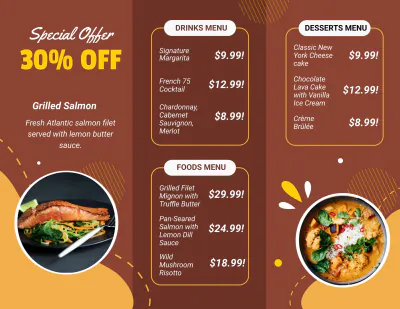 Free Restaurant Menu Brochure Template to Edit Online