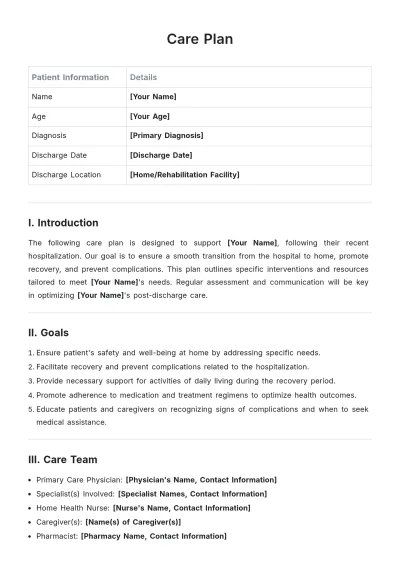 Free Care Plan Template to Edit Online