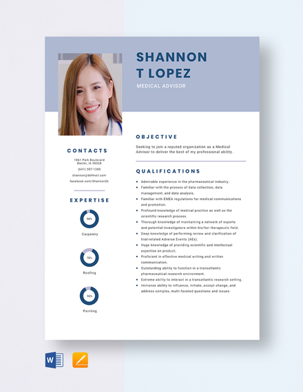 Free Medical Advisor Resume Template - Word, Apple Pages