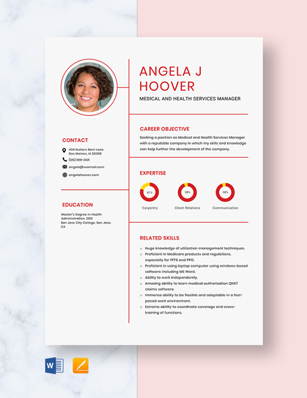 Free Medical and Health Services Manager Resume Template - Word, Apple Pages