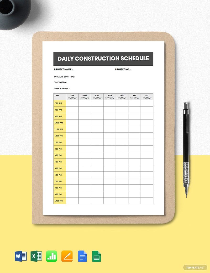 Daily Construction Schedule Template in Google Docs, Pages, Apple Numbers, Word, Excel, Google Sheets - Download | Template.net