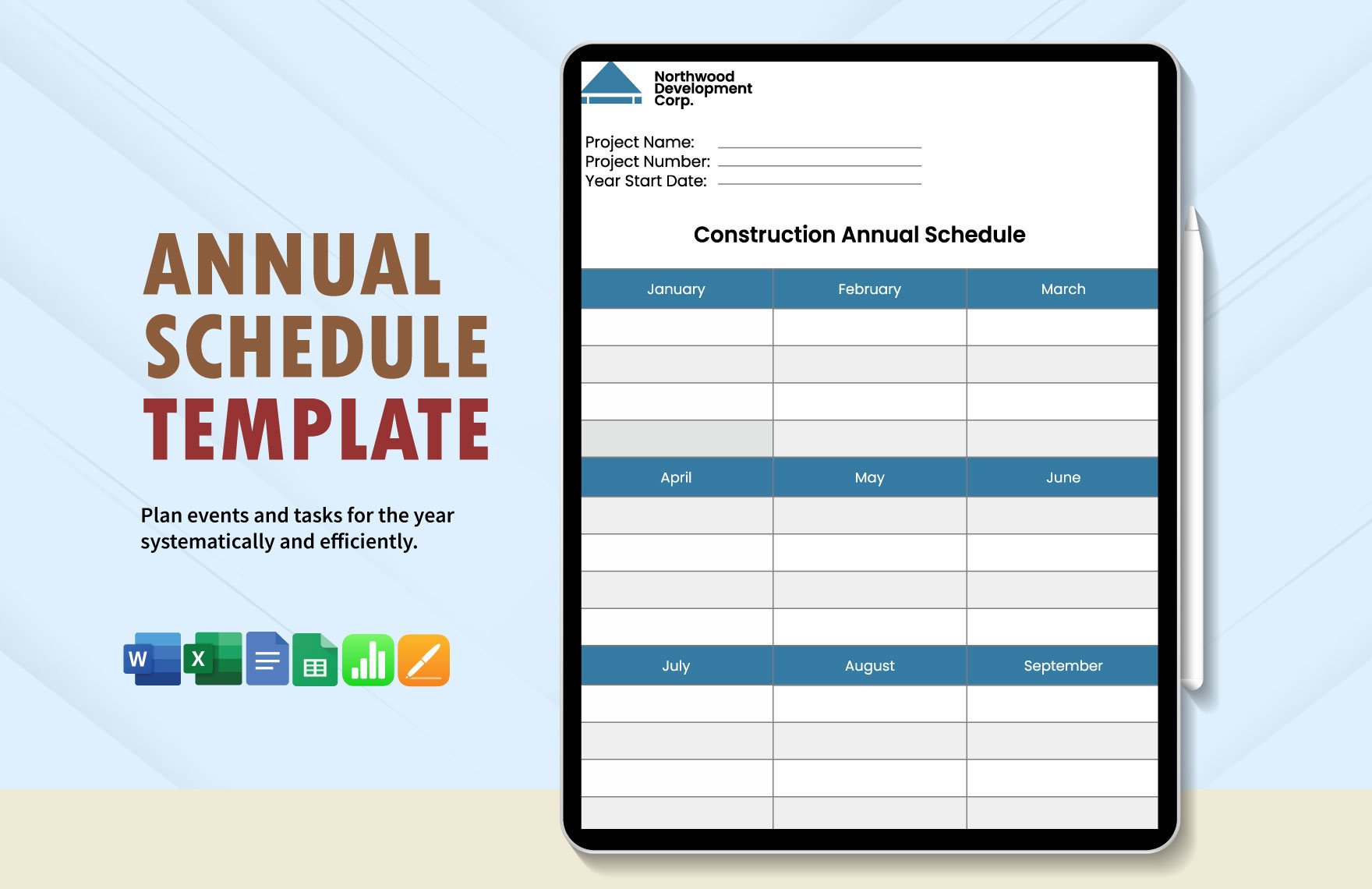 Annual Schedule Template in Word, Google Docs, Excel, Google Sheets, Apple Pages, Apple Numbers